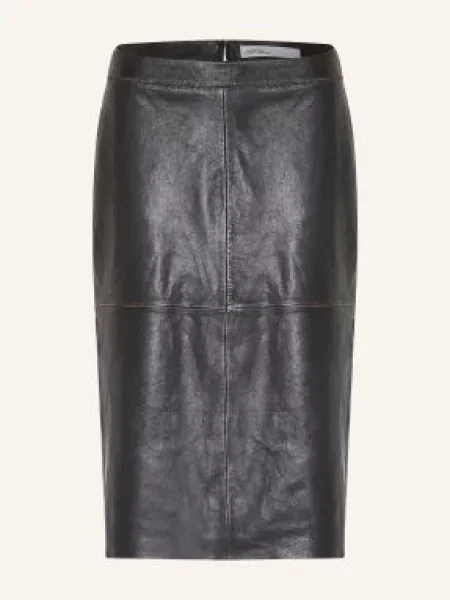 Allsaints Kožená Sukně Olivia tmavě hnědá