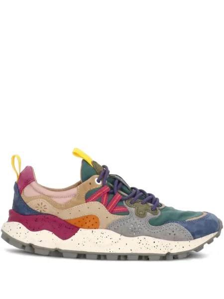 Sneakerși Flower Mountain din piele cu model floral albastru