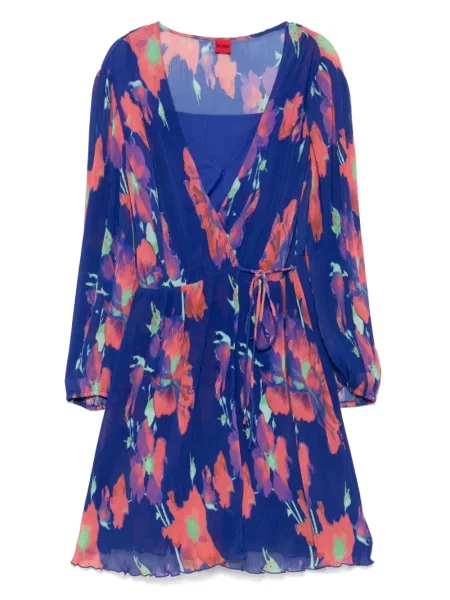 Rochie midi Hugo cu model floral cu imagine până la genunchi albastru