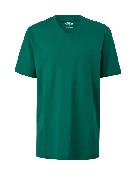 T-shirt z dekoltem w serek i nadrukowanym logo zielona