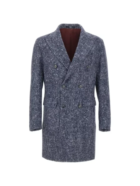 Palton Barba cu model herringbone cu două rânduri de nasturi albastru