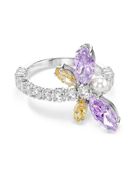 Swarovski Prstan / lila / srebrna / transparentna rumena