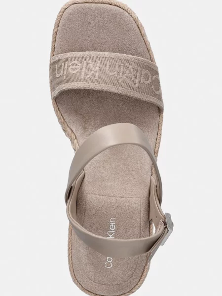 Calvin Klein szandál éksarokkal WEDGE ESPAD 70 WEBBING LTH bézs