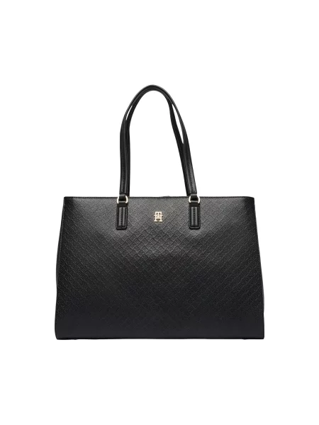 Shopperka Tommy Hilfiger ze skóry ekologicznej czarna
