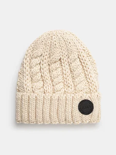 Шапка Roxy Tram Beanie от плътен трикотаж бежово