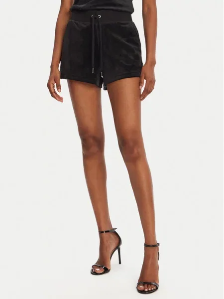Juicy Couture szorty welurowe EVE POCKET gładkie medium waist czarny