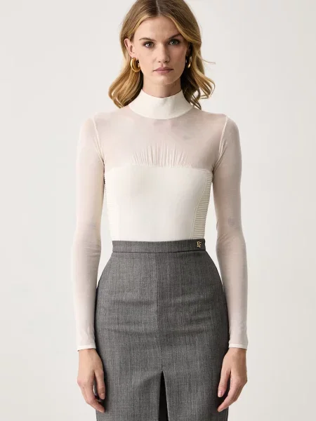 Elisabetta Franchi body z lyocellem beżowy