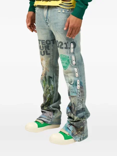 Traperice ravnih nogavica Duaa s printom plava