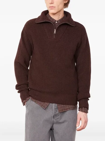 Pulover Officine Générale de jumătate de fermoar maro
