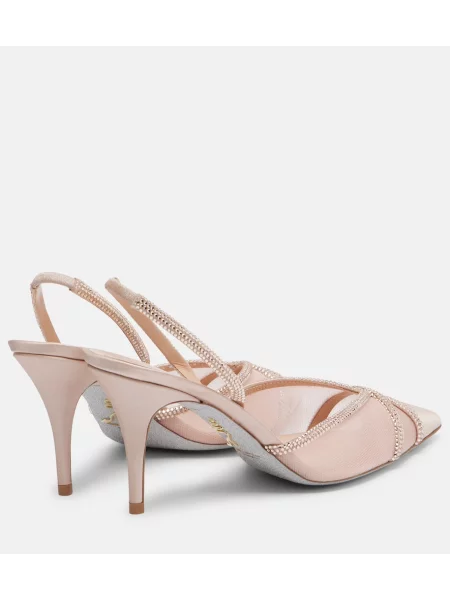 Pantofi cu toc Rene Caovilla din satin slingback roz