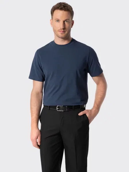 T-shirt z merceryzowaną bawełną granatowy