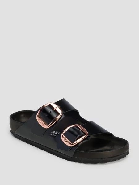 Klapki Birkenstock skórzane na sprzączkę czarne