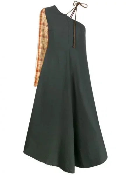 Rochie Song For The Mute cu un umăr gol de costum verde