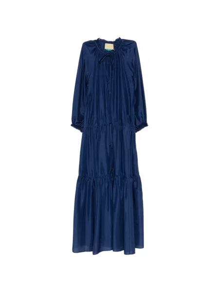 Maksi sukienka maxi Momoni z falbankami garniturowa niebieska