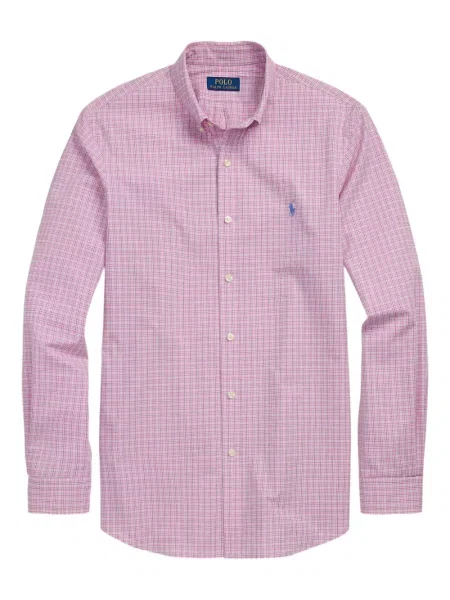 Tricou Polo Ralph Lauren din piele cu broderie în carouri maro