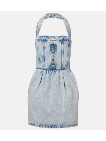 Rochie din denim Patou cu gât halter albastru