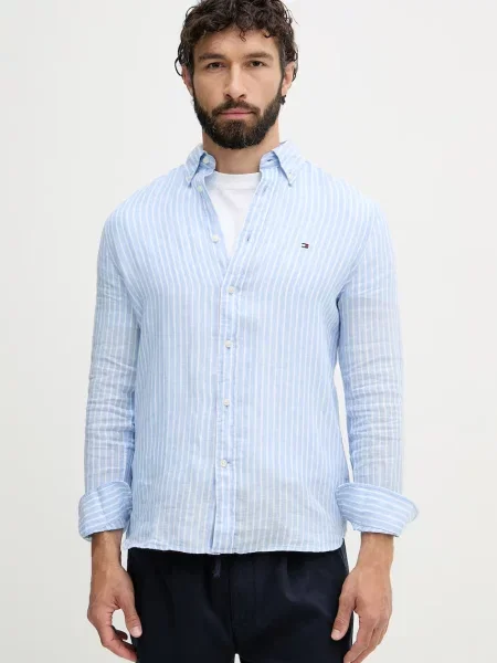 Tommy Hilfiger košile lněná modrá