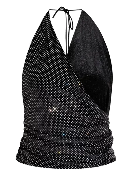 Top Balmain de cristal cu gât halter negru