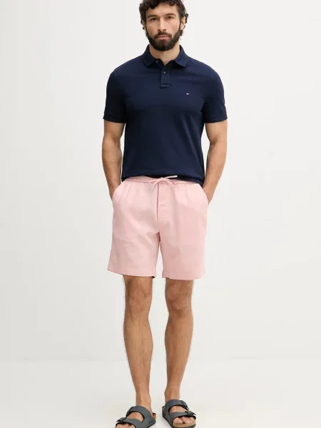 Tommy Hilfiger kratke hlače z lanom roza