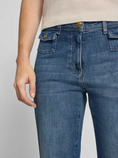 Jeansy z efektem znoszenia z frędzlami Luisa Cerano niebieskie