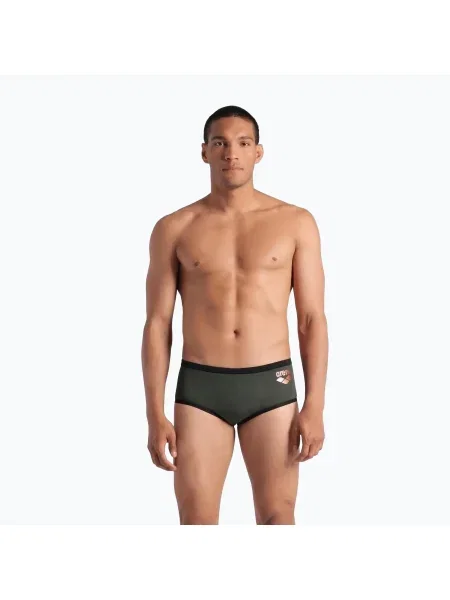 Boxeri de înot pentru bărbați arena One Low Waist Short Big Logo dark sage/black negru