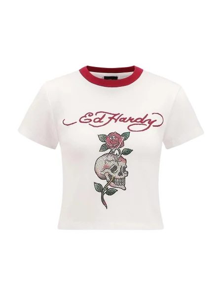 Ed Hardy Tricou Totenkopf Rose verde / roșu alb