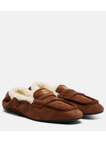 Pantofi loafer Miu Miu din piele de căprioară maro