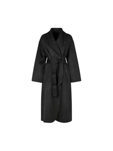 Płaszcz Emporio Armani wełniany wiązany szary