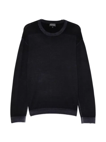 Pulover Emporio Armani de lână cu decolteu rotund albastru