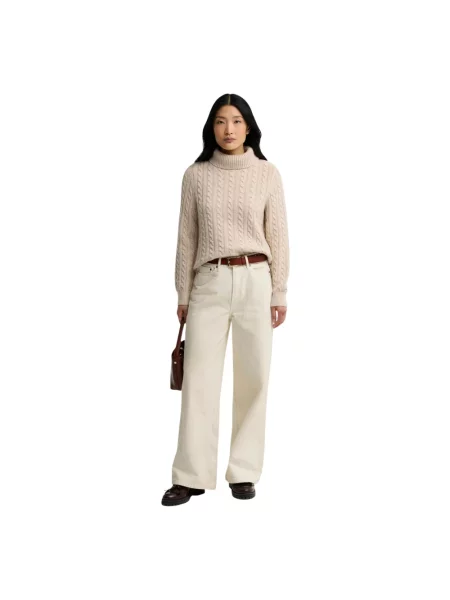 Lniany sweter z golfem Barbour beżowy