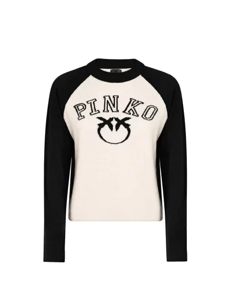PINKO Svetr PINKO AMSTERDAM MAGLIA BLEND WS CON LOGO INTARSIO Maglieria černá / přírodní bílá