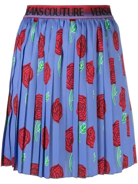 Fustă din denim Versace Jeans Couture plisată cu autograf albastru
