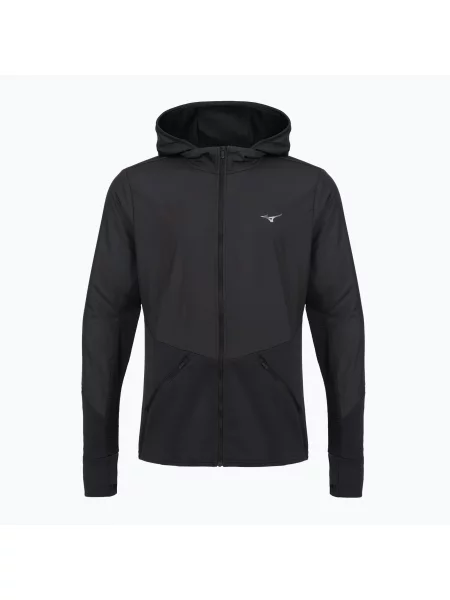 Tricou Mizuno cu glugă cu mâneci lungi alergare negru