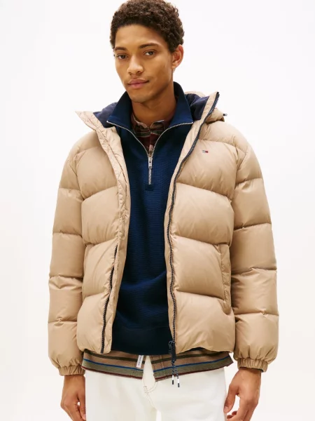 Tommy Jeans Pikowana kurtka Mężczyźni jednolity S beżowy