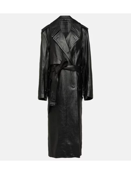 Usnjena trenčkot Balenciaga črna