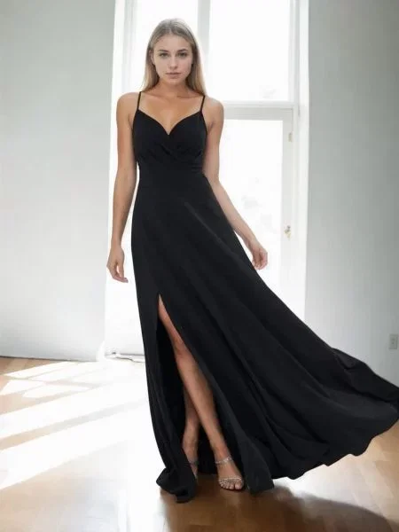 Rochie de seară Dewberry cu crăpătură de costum negru