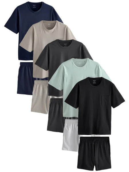 Next Rövid pizsama tengerészkék / taupe / antracit / menta fekete