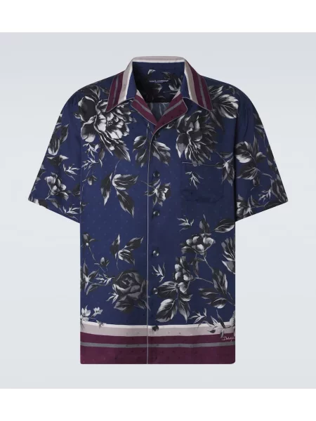 Svilena srajca Dolce&gabbana s potiskom modra