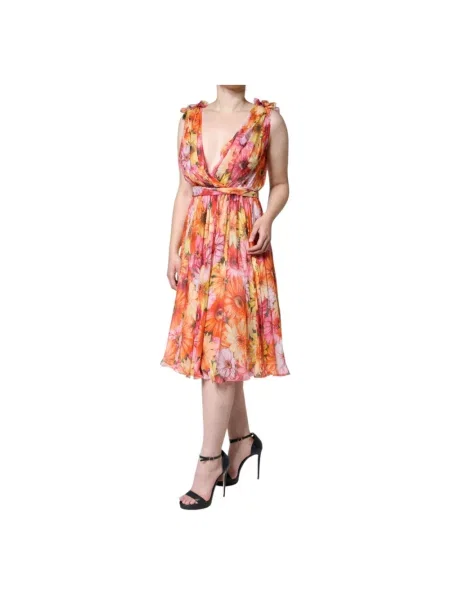 Jedwabna sukienka midi Dolce And Gabbana w kwiatki