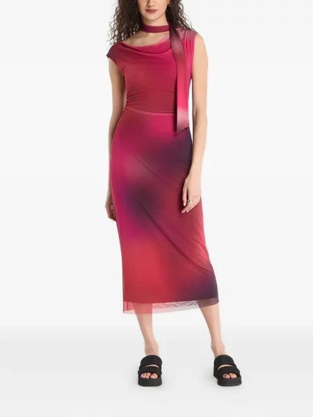 Rochie midi Desigual cu imagine cu imprimeu abstract drapată roșu