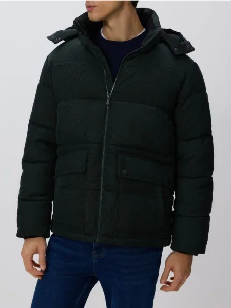 Reserved Jachetă din catifea cu glugă verde-închis verde