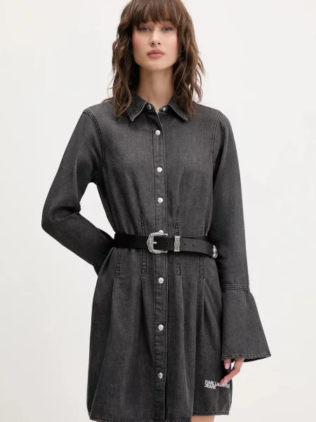 Karl Lagerfeld Jeans rochie jeans gri mini evazați alb