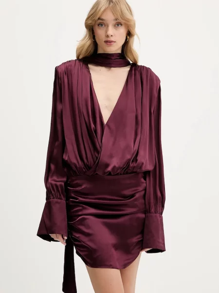 Rotate sukienka jedwabna mini prosta bordowy