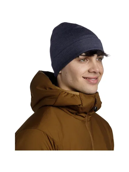 Čiapka Buff z merina modrá