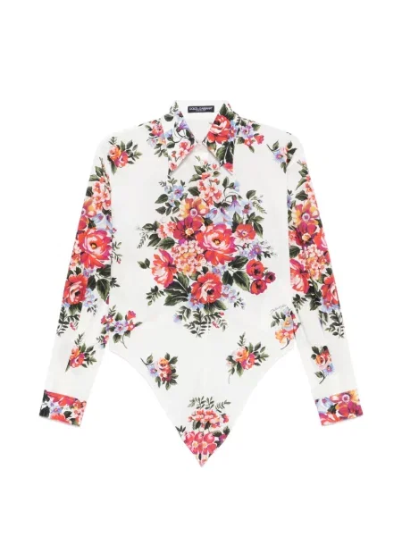 Cămașă Dolce & Gabbana cu model floral cu imagine lungă alb