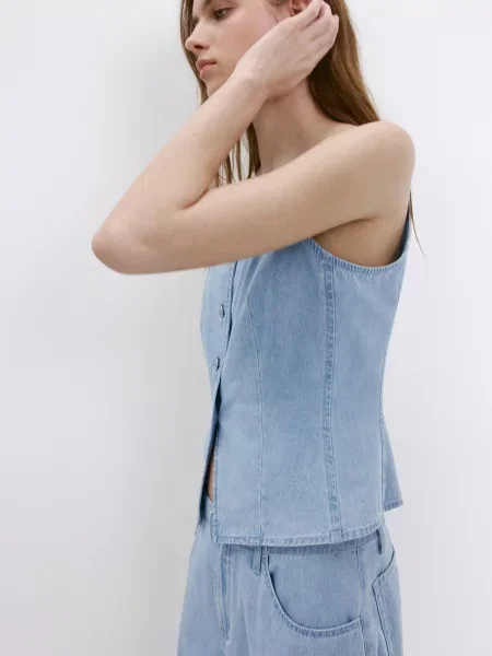 MANGO Top SAGARO denim modrá