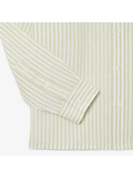 Lacoste Lniana Koszula W Paski O Regularnym Kroju zielony