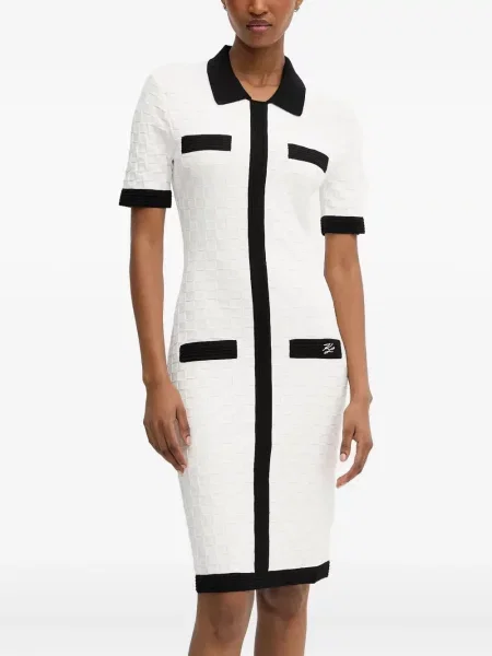 Rochie midi Karl Lagerfeld cu broderie până la genunchi de costum alb