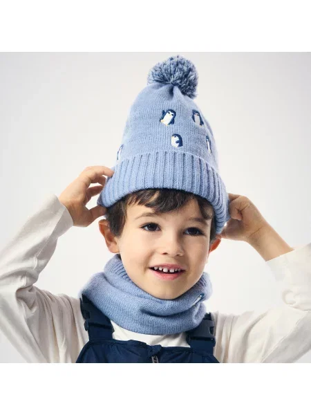 Reserved Beanie sapka és körsál szett acélkék
