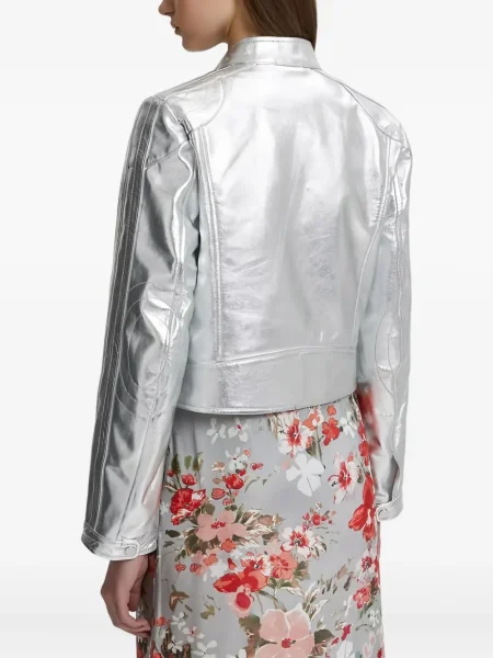 Pikowana kurtka skórzana Ermanno Firenze srebrna